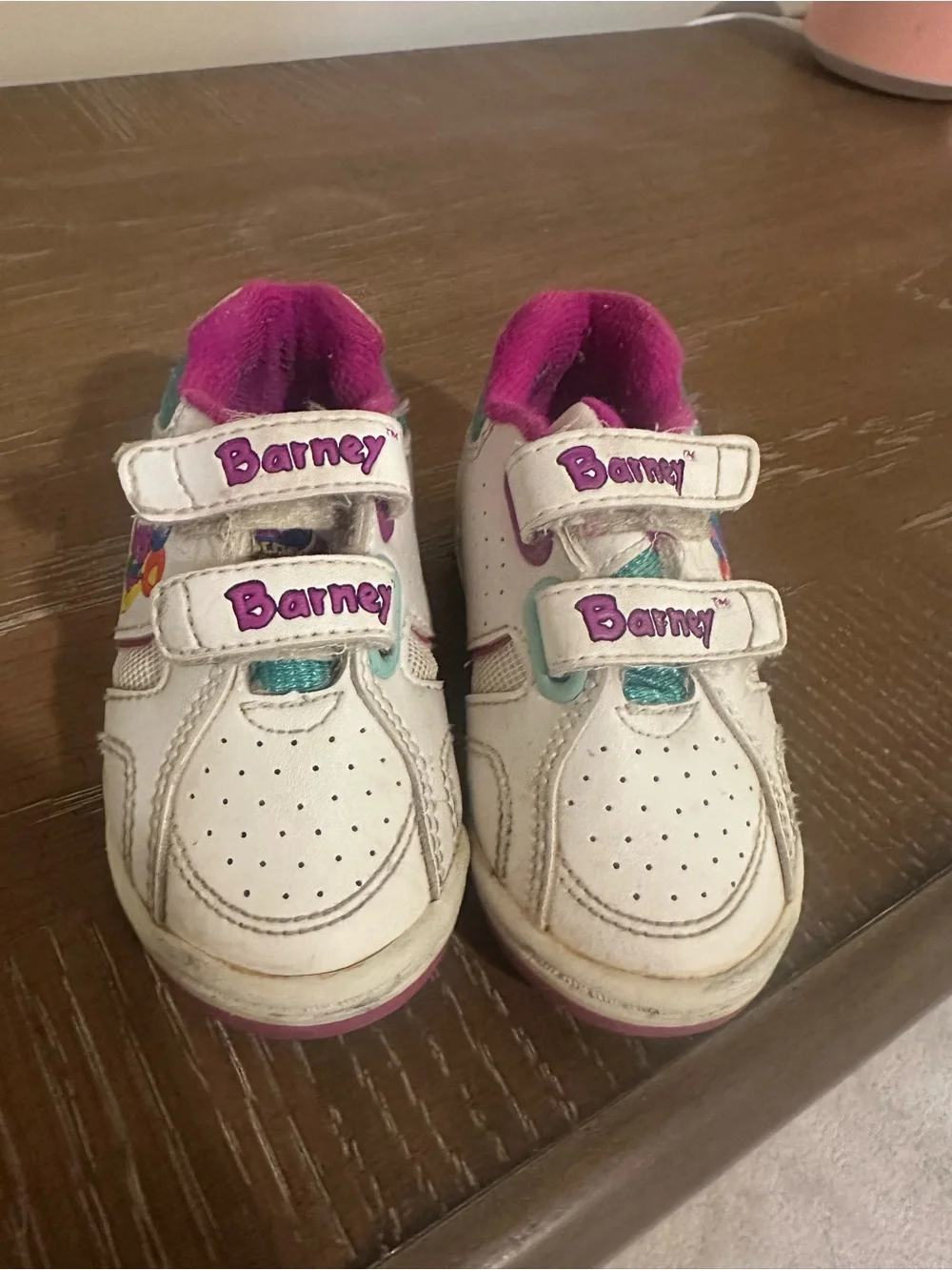 Vintage 1990s Barney & Friends Toddler Sneakers Size 4 Purple Teal Velcro